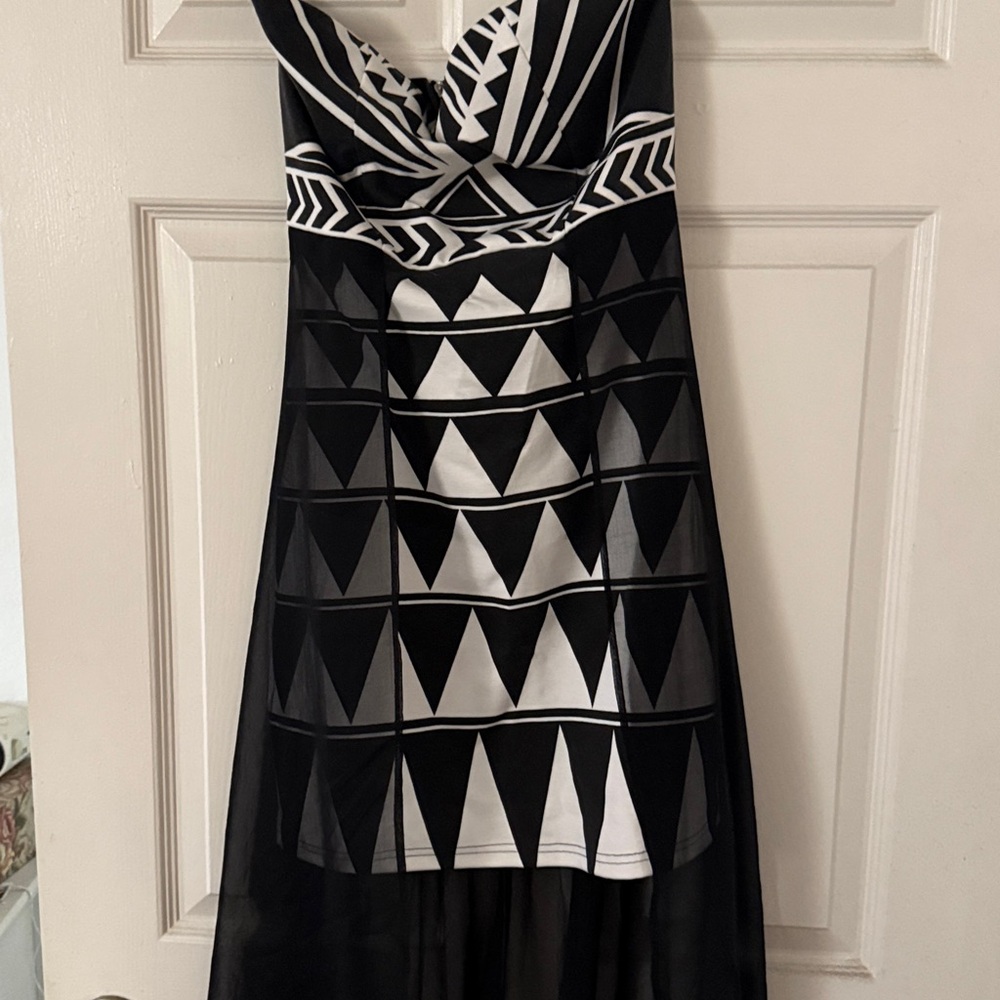 Arden B Black and White Geometric high low Dress